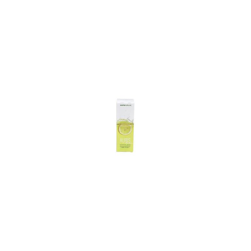 Frasco de Auris Lemon de Soria Natural, licor de limón con cobre, oro y plata para el bienestar.