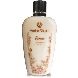 Envase del bálsamo acondicionador de Henna Radhe Shyam para nutrición capilar y protección del color.