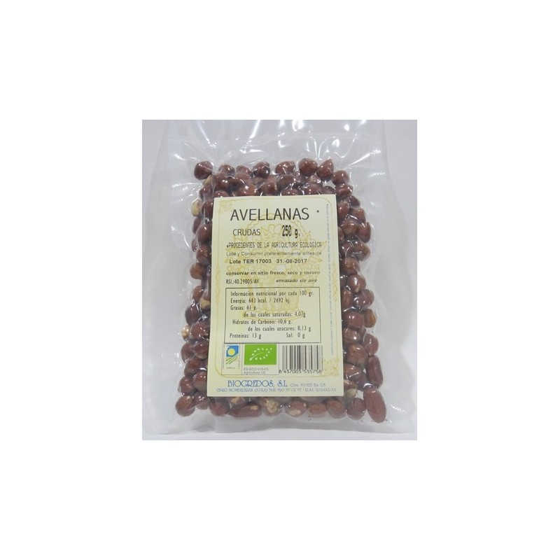 Avellanas crudas con piel de agricultura ecológica marca Biogredos 250g