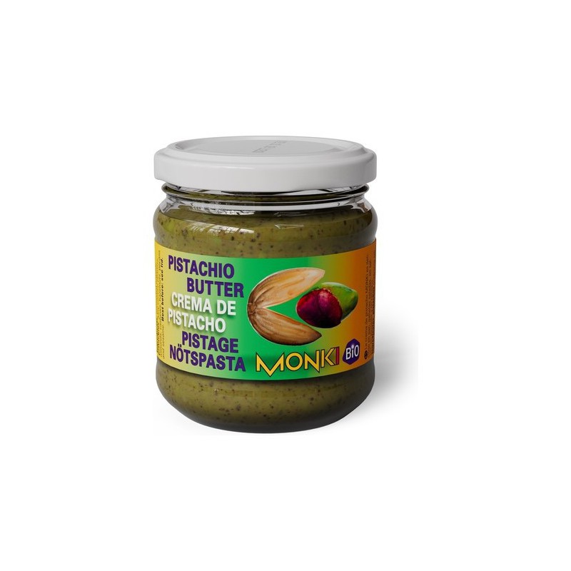 Tarro de cristal de 175g de Crema de Pistachos Bio (manteca de fruto seco pura) Monki en EcotiendaVerde