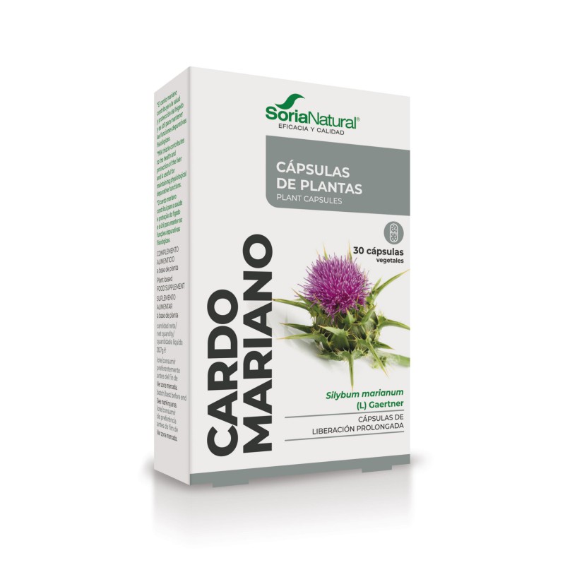 Caja de Cardo Mariano Soria Natural en cápsulas vegetales de liberación sostenida hepática