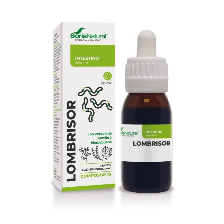 Envase de Lombrisor Composor 13 de Soria Natural en gotas para la eliminación de parásitos intestinales.