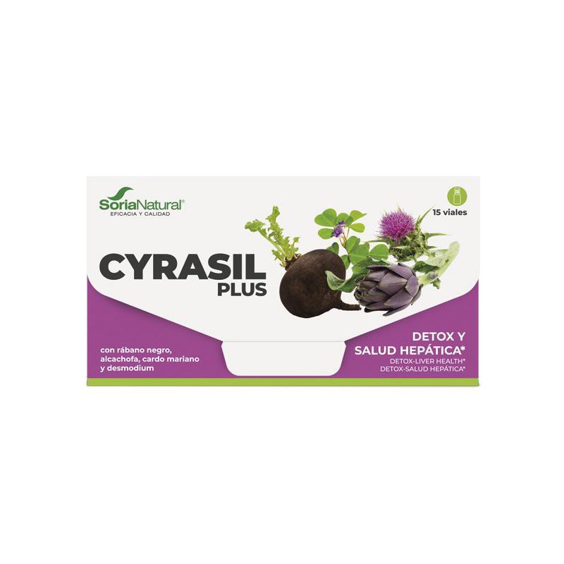 Cyrasil Plus Soria Natural caja de 15 viales de 10 ml depurativo hepático con rábano negro y cardo mariano