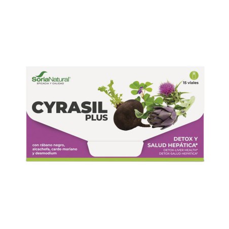 Cyrasil Plus Soria Natural caja de 15 viales de 10 ml depurativo hepático con rábano negro y cardo mariano