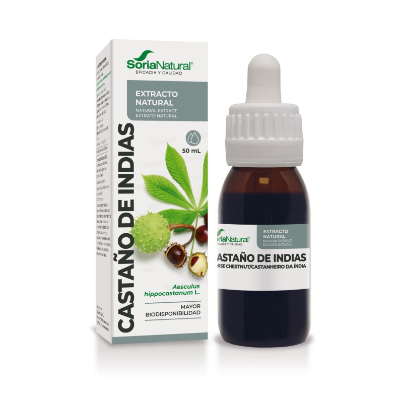 Frasco de Extracto de Castaño de Indias XXI de Soria Natural de 50ml enfocado en aliviar la pesadez de piernas y varices.