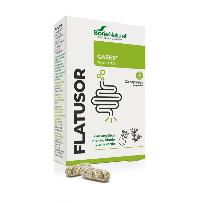 Caja de Flatusor Soria Natural en cápsulas vegetales para los gases y la hinchazón abdominal
