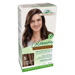 Caja del kit de coloración permanente sin amoníaco Corpore Sano número 5 color Castaño Claro de 140 ml.