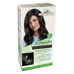 Caja del kit de coloración permanente sin amoníaco Corpore Sano número 1 color Negro de 140 ml.