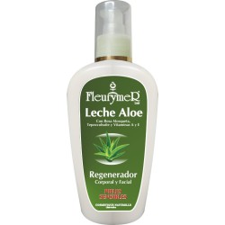 Envase de la leche corporal y facial regeneradora de Aloe Vera Fleurymer para hidratación profunda y reparación cutánea.