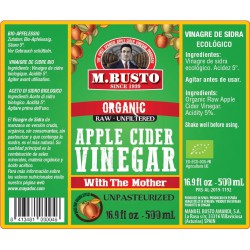 VINAGRE DE SIDRA DE MANZANA ECOLÓGICA SIN FILTRAR. 500ML. M.BUSTO