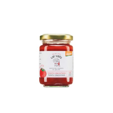 Tomate concentrado ecológico Cal Valls en tarro de cristal, base para cocinar de agricultura biodinámica Demeter
