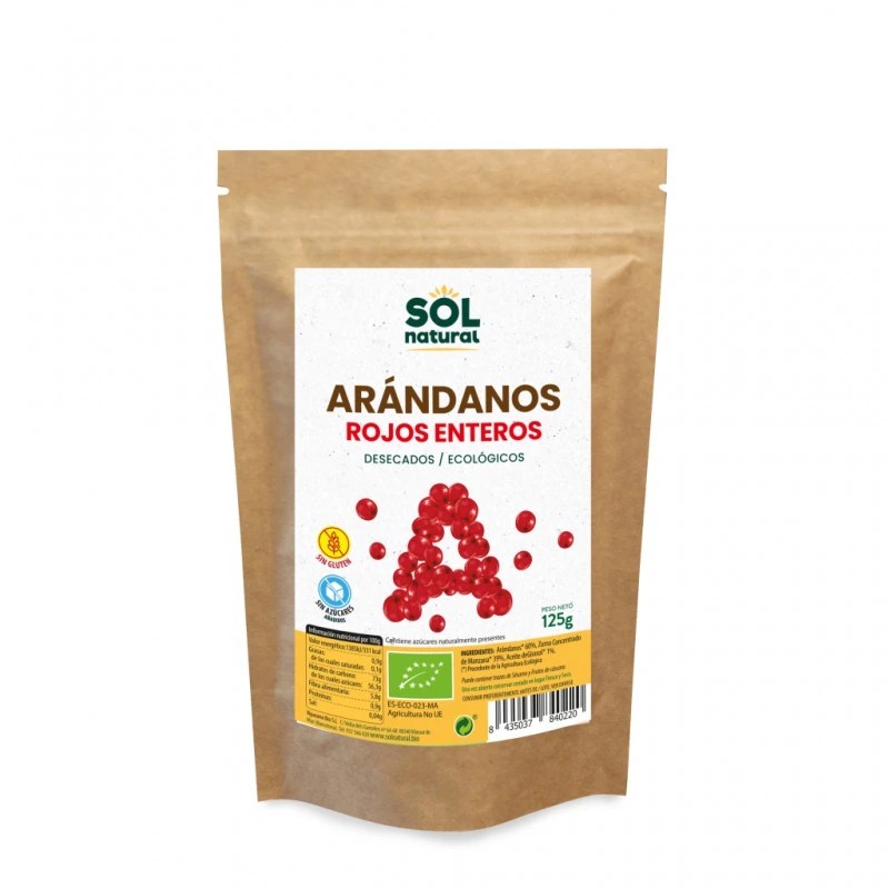 Bolsa de 125g de Arándanos Rojos de Canadá Bio de la marca Sol Natural