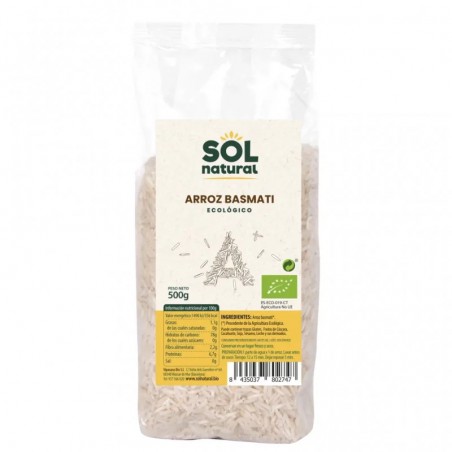Paquete de 500g de Arroz Basmati Blanco Bio Sol Natural, cultivo ecológico certificado