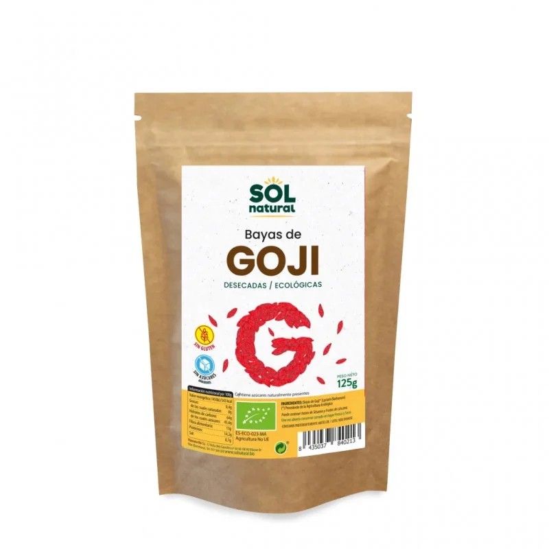 Bolsa de 125g de Bayas de Goji Bio Sol Natural, superalimento ecológico certificado