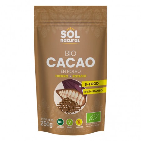 Paquete de Cacao Puro en Polvo Bio Sol Natural, 100% ecológico y sin azúcares añadidos
