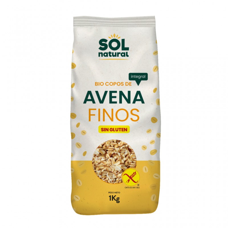 Bolsa de Copos de Avena Finos Sin Gluten Bio Integrales Sol Natural de agricultura ecológica 1kg
