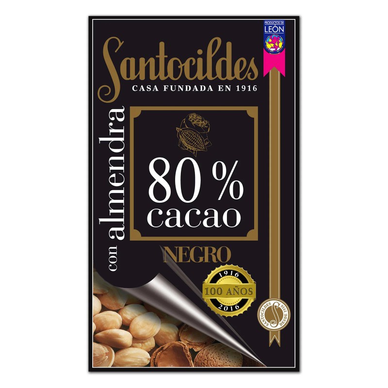 Tableta de chocolate negro artesano Santocildes con almendras enteras tostadas