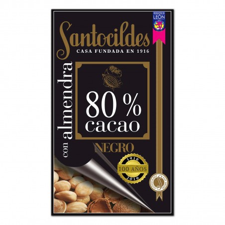 Tableta de chocolate negro artesano Santocildes con almendras enteras tostadas