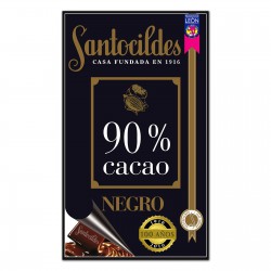 Tableta de chocolate negro artesano Santocildes con 90% de cacao, formato de 200 gramos.