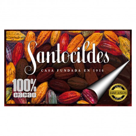 Tableta de chocolate artesano Santocildes 100% cacao puro elaborado en Castrocontrigo, León