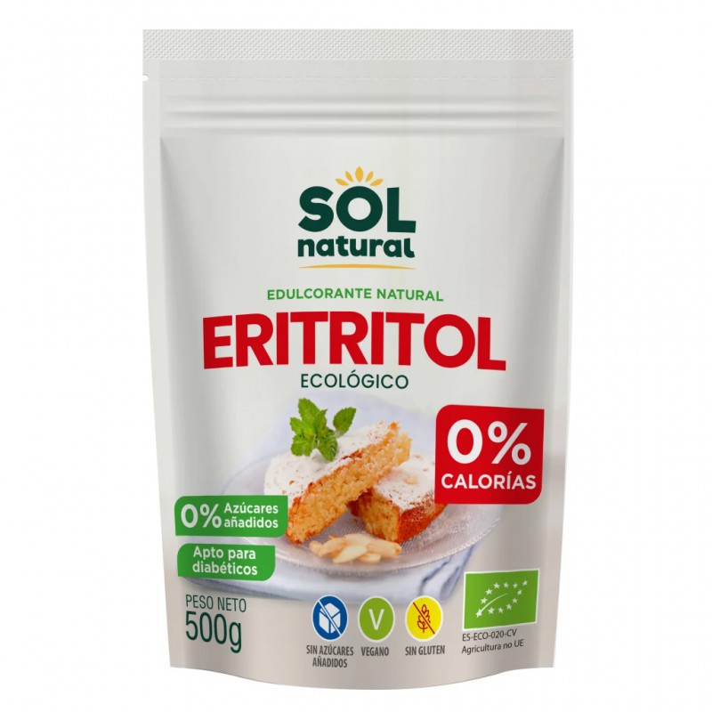 Envase de Eritritol Bio Sol Natural de 500g, edulcorante 100% natural y ecológico