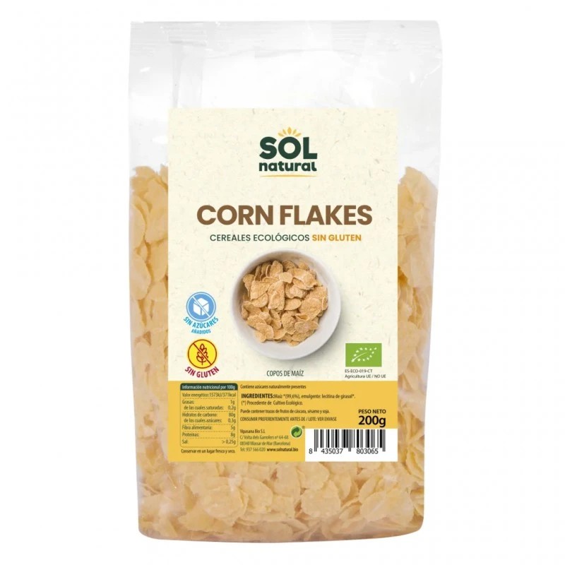 Cereales Corn Flakes ecológicos sin gluten de Sol Natural en caja de 200g