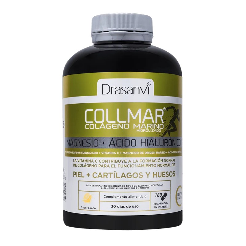 Bote de Collmar 180 comprimidos masticables sabor limón de Drasanvi con magnesio y ácido hialurónico