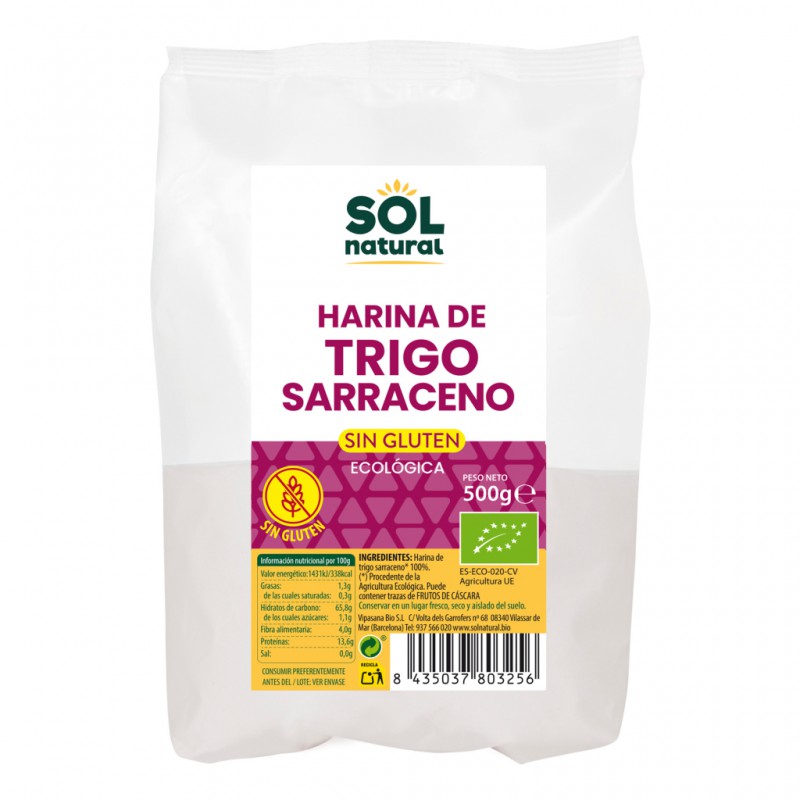 Paquete de harina de trigo sarraceno bio marca Sol Natural