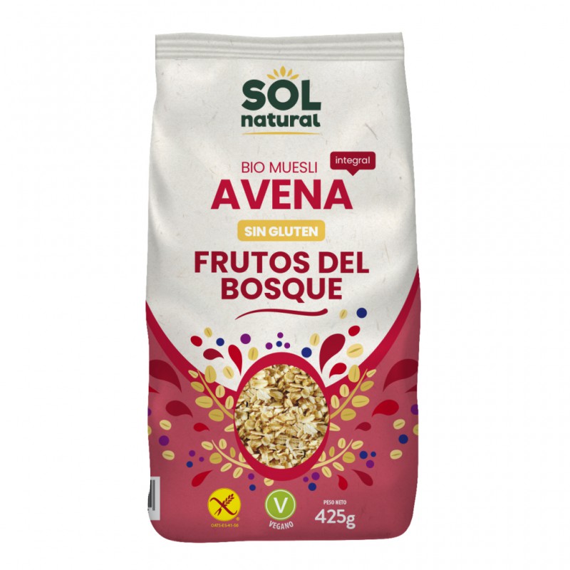 Pack de Muesli de Avena Integral con Frutos del Bosque sin gluten Sol Natural 425g
