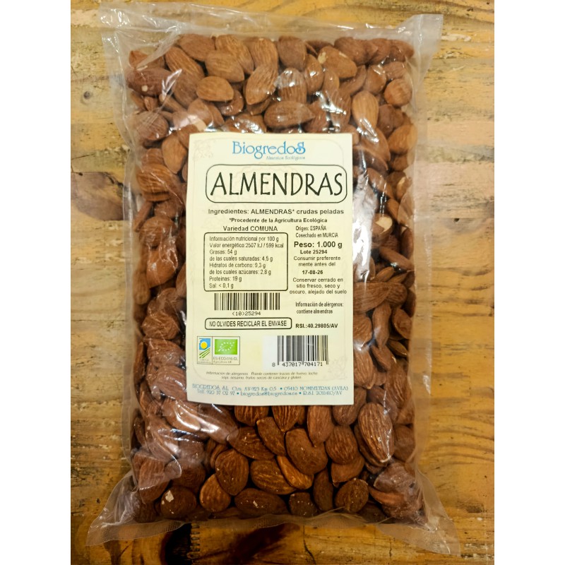 Bolsa de almendras crudas con piel de agricultura ecológica Biogredos