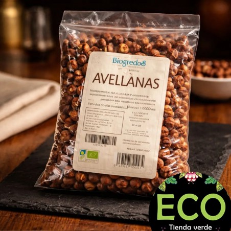 Bolsa de avellanas crudas con piel orgánicas Biogredos, snack saludable y rico en fibra