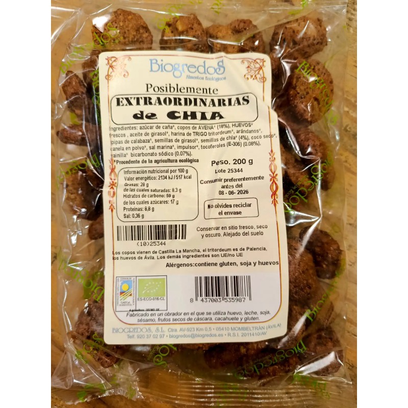 Galletas de chía bio Biogredos elaboradas con ingredientes de agricultura ecológica y semillas de chía