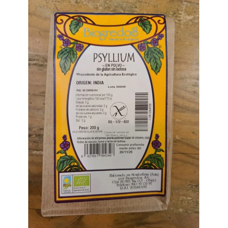 Bolsa de Psyllium Bio Biogredos de 200g, cáscara de plantago ovata ecológica para recetas sin gluten