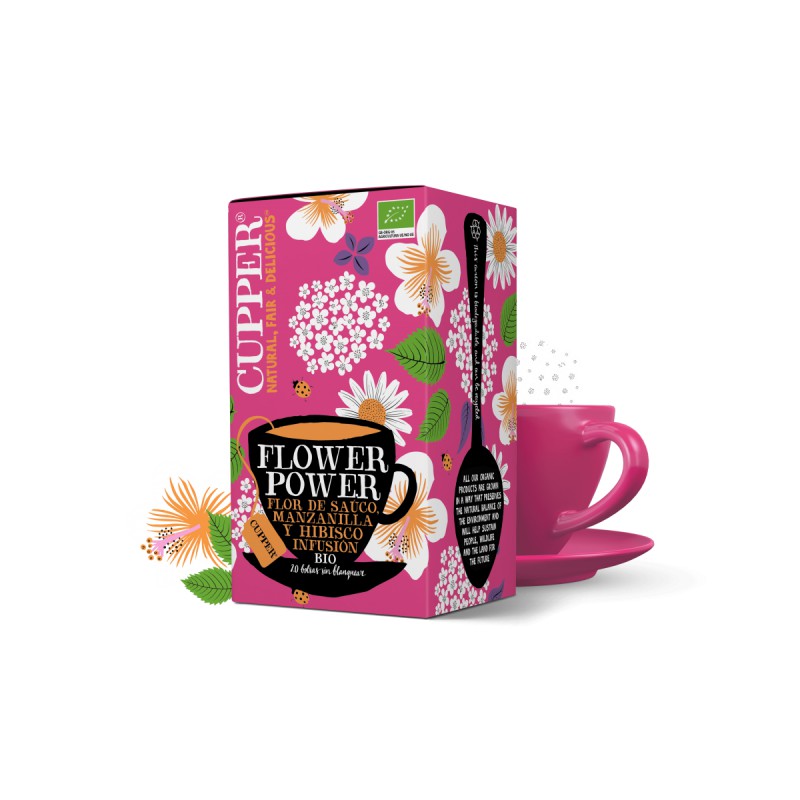Caja de Infusión Flower Power Cupper Eco con flores de saúco y manzanilla