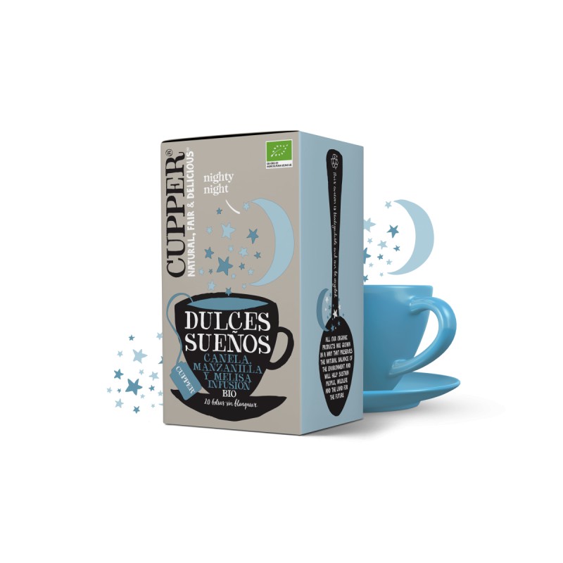 Caja de Infusión Dulces Sueños Cupper Eco con Manzanilla y Lavanda para dormir