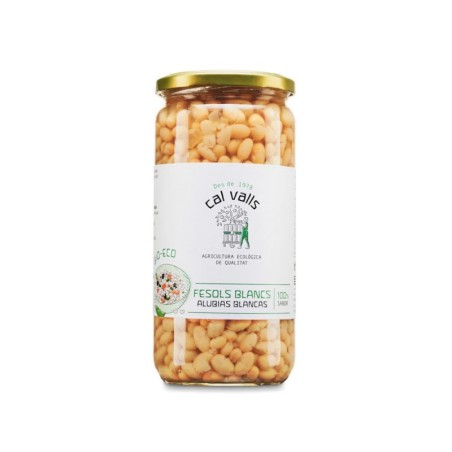 Tarro de alubias blancas cocidas ecológicas Cal Valls de 700g.