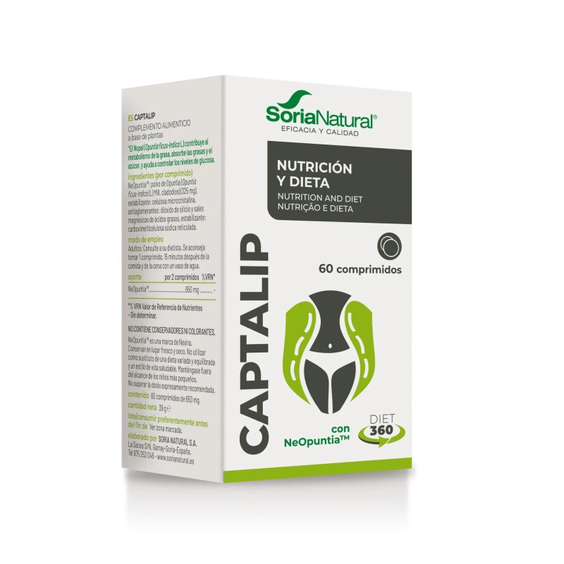 Caja de Captalip Soria Natural de 60 comprimidos, captador de grasas natural.