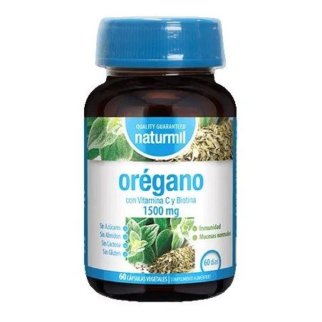 Cápsulas de aceite de orégano Naturmil suplemento antimicrobiano y antioxidante.