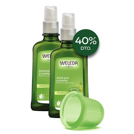 Pack Anticelulítico de Abedul de Weleda con aceite reductor y ventosa de masaje para piel de naranja.