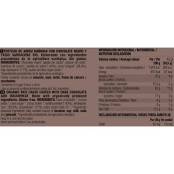 Paquete de tortitas de arroz integral y trigo sarraceno cubiertas de chocolate negro Santiveri ingredientes