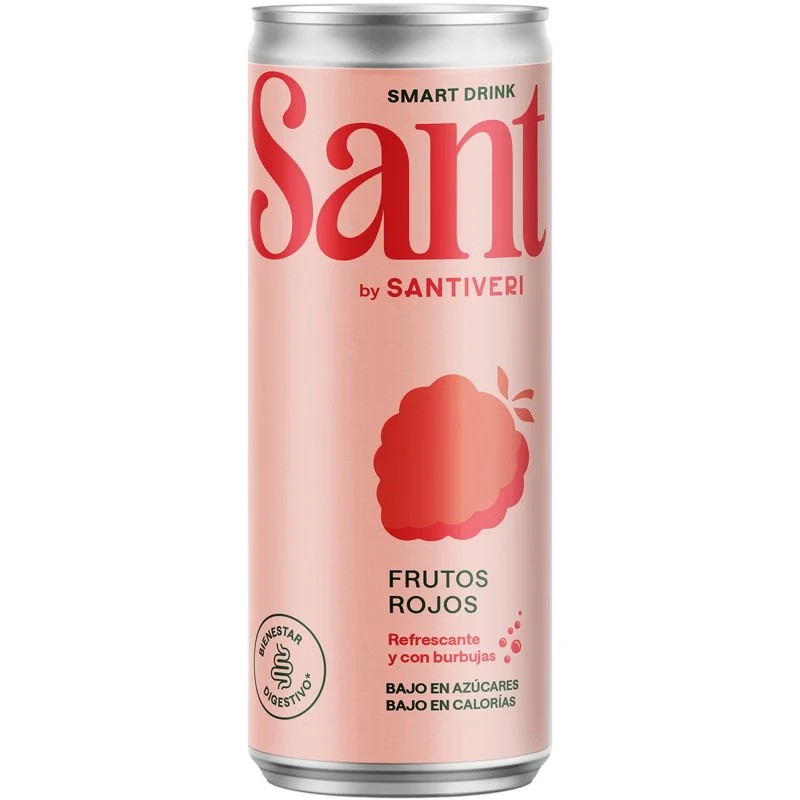 Lata de refresco prebiótico inteligente SANT sabor frutos rojos de Santiveri.