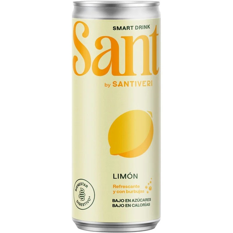 Lata de refresco prebiótico inteligente SANT sabor limón de Santiveri.