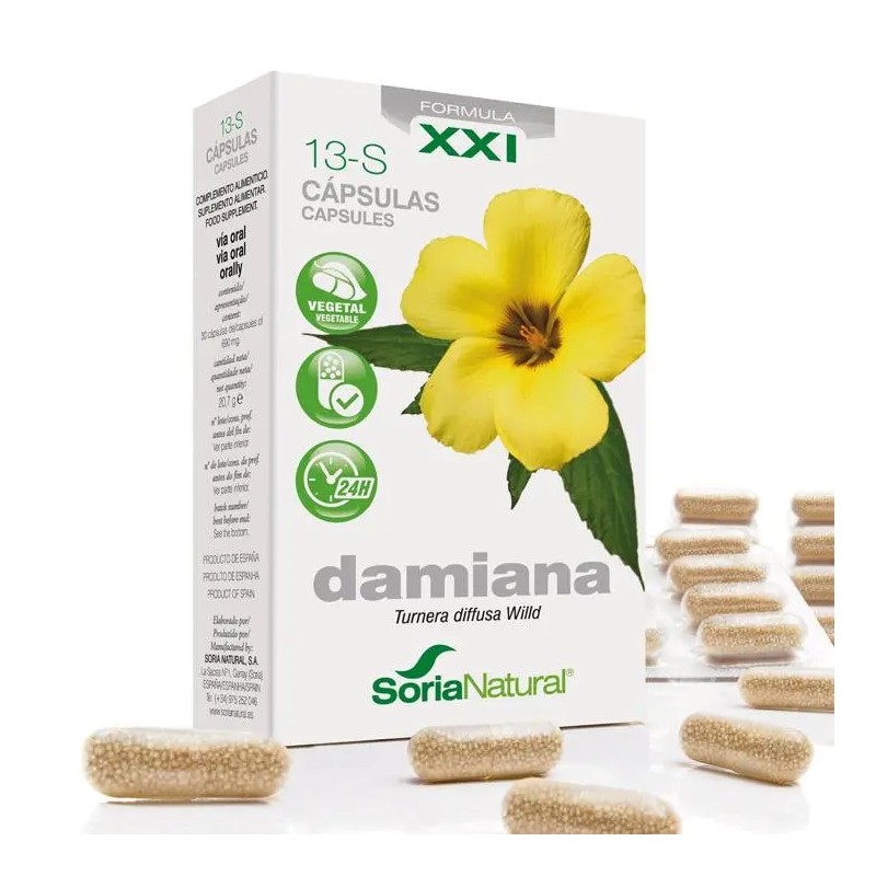 Caja de 13-S Damiana de Soria Natural con 30 cápsulas de liberación prolongada.