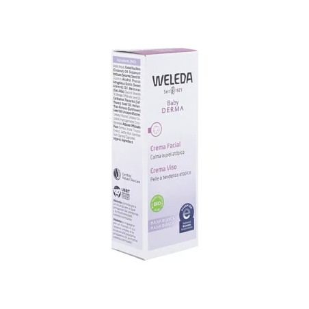 Caja de crema facial de malva blanca Weleda de 50ml para piel atópica.