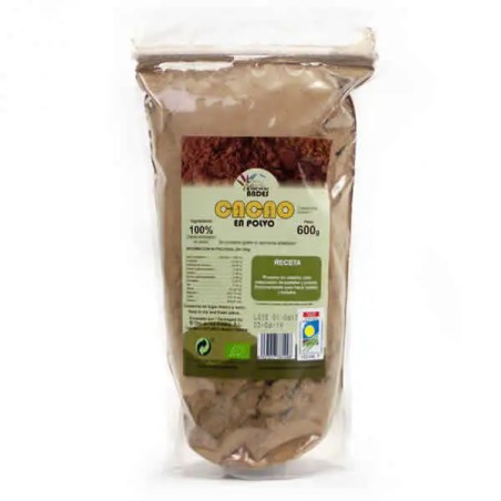 Paquete de Cacao Criollo en Polvo Bio El Oro de los Andes de 600 gramos, cacao puro desgrasado y ecológico.