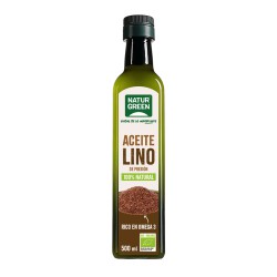 Botella de Aceite de Lino Bio NaturGreen 500ml prensado en frío rico en Omega 3