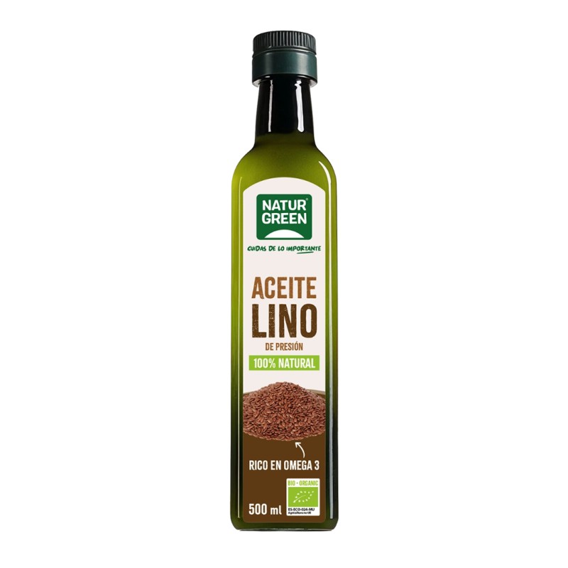 Botella de Aceite de Lino Bio NaturGreen 500ml prensado en frío rico en Omega 3