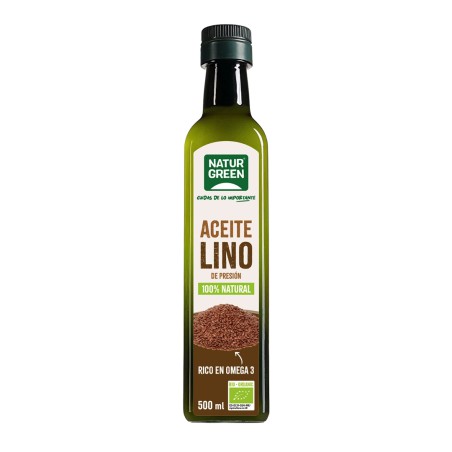 Botella de Aceite de Lino Bio NaturGreen 500ml prensado en frío rico en Omega 3