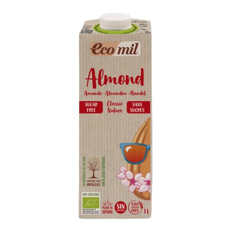 Brick de 1 litro de bebida de almendras ecológica EcoMil sin azúcar