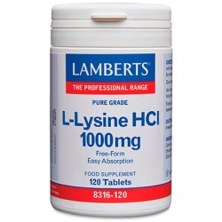 L-Lisina 1000mg Lamberts 120 tabletas para el herpes labial y colágeno.